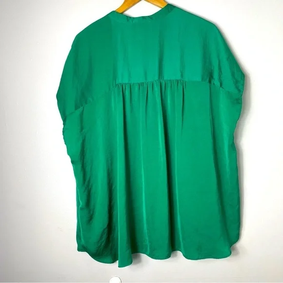 Modern Works short cap sleeves solid green top blouse 2X - Picture 6 of 8